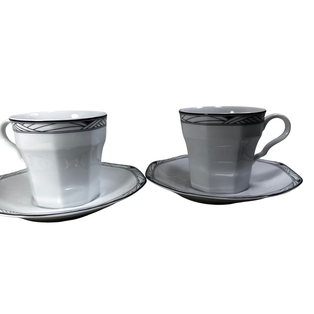 Studio Nova Synthesis‎ Y0031 Octagonal Tea Cup Saucer Set Black Grey White 2pc